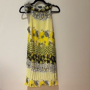 Floral Yellow and Black Pleated Dress